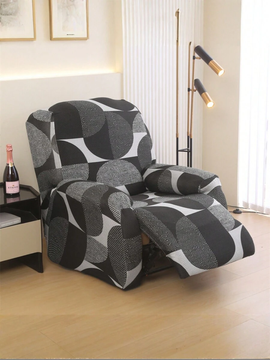 4/6/8pcs Geometric Pattern Chaise Lounge Slipcovers, Black White Gray, Suitable For All Seasons, Washable Sofa Covers For Office, Living Room Home Decor