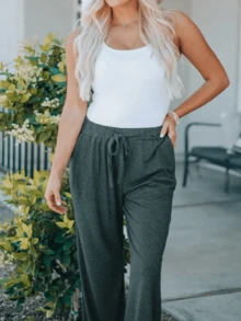 Plus Size Versatile Solid Color Palazzo Pants, Casual