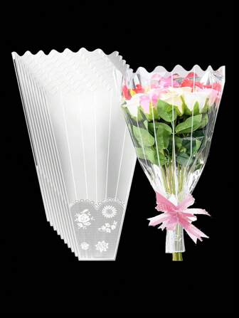 50 件透明花束袋，塑料玻璃纸花艺包装袋，适用于鲜花工艺生日婚礼情人节母亲节情人节