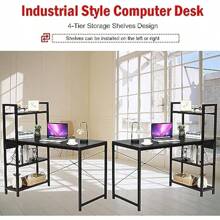 110cm Home Office Corner Desk With Storage Shelves Ergonomic Study Writing Computer Workstation For Students And Workers Black Willow - BlackWillow110cm-HShaped1 - View 3