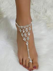 Luxurious Rhinestone Heart Shaped Anklet, Sexy Fashion Jewelry, Toe Ring Anklet For Women, Wedding, Beach Party, Special Occasion