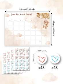 宝宝出生日期派对游戏熊海报熊贴纸到期日日历标志男孩或女孩性别揭示家庭派对氛围装饰道具