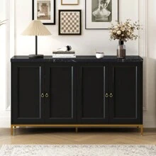 TREXM Modern Sideboard With Extra Large Storage Space With Metal Handles And Support Legs For Living Room And Dining Room (Black) - 黑色+密度板 - 查看 2