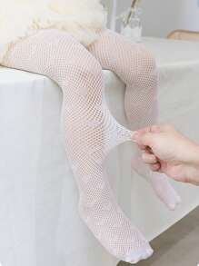1 Pair European Style Heart Decor Ultrathin Stirrup Tights, Girls Rhinestone Fishnet Mesh Hollow Out Leggings, Children Pantyhose