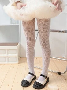 1 Pair European Style Heart Decor Ultrathin Stirrup Tights, Girls Rhinestone Fishnet Mesh Hollow Out Leggings, Children Pantyhose