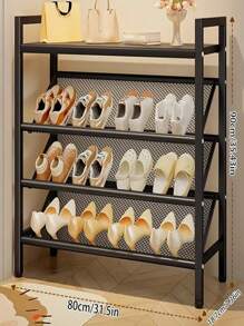 4-Tier Metal Shoe Rack, High Capacity Top Shelf Storage Rack, Steel Grid Frame Shoe Cabinet, Easy Assemble Entrance Shoe Organizer Rack, Stackable, Black - Black - View 3