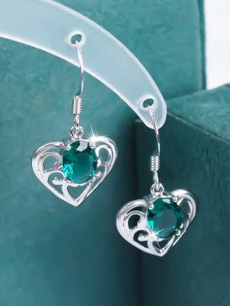 2 Pairs Elegant Romantic Hollow Heart & Oval Synthetic Zirconia Drop Earrings, Fashion Accessories For Women, Suitable For Daily Wear, Valentine's Day, Date