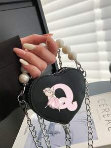 A Mini Stylish, Cute And Elegant Love Mini Bag, A-Z 26 Little Ballet Letter Prints, Faux Pearl Handbag, PU Shoulder Crossbody Bag, Lipstick Coin Purse. You Can Regard It As A Lipstick Coin Purse, Which Can Be Carried On One Shoulder Or Crossbody. Suitable For Use When Going Out To Traveling And Shopping. Christmas, Thanksgiving, Valentine's Day, Friday Gifts. The Best Gift. Romantic. - B9189 Black Bag-023 Deep Pink Ballet - View 4