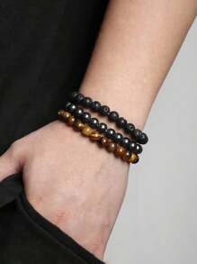 1pc Men's Beaded Bracelet 8mm Rhodonite Agate Healing Crystal Gem Bracelet Mala Yoga Meditation Jewelry Gifts For Women Men-Calm,Confidence,Protection,Success