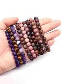 1pc Men's Beaded Bracelet 8mm Rhodonite Agate Healing Crystal Gem Bracelet Mala Yoga Meditation Jewelry Gifts For Women Men-Calm,Confidence,Protection,Success