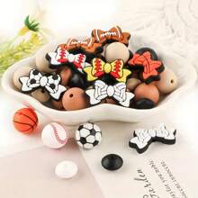 5pcs/15pcs/35pcs/87pcs Silicone Beads, Basketball, Soccer, Baseball, Rugby Designs, DIY Jewelry Making, Handicrafts And Sewing Supplies, Multi-Color, Decorative Beads For Arts And Crafts - Ball Sports Silicone Bead Set - View 2