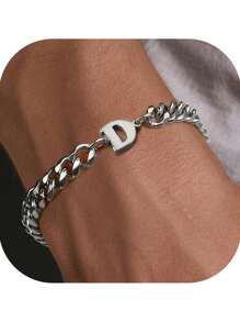 1 件男式不锈钢链首字母可调节手链，百搭时尚