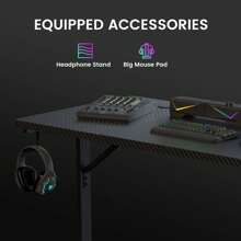 55" Large RGB Sturdy Gaming Desk With Mouse Pad T-Shaped Office Chair Computer Desk Spacious Work Surface Table, Black - Black - View 10