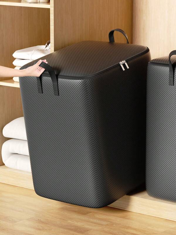 1 pezzo Grande borsa di stoccaggio impermeabile e pieghevole, borsa di stoccaggio con manico rinforzato, materiale intrecciato spesso e super resistente con cerniera, utilizzata per riporre vestiti e biancheria, materiale impermeabile