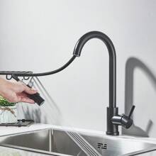 Matte Black Kitchen Sink Faucet Pull Out Sprayer Single Handle Single Hole Mixer Tap - Black - View 8