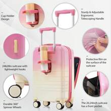 Merax 行李箱 4 件套带 USB 端口，20、24 英寸，带前开口设计，航空公司认证随身行李箱带杯架，ABS+PC 硬壳行李箱带可扩展旅行袋