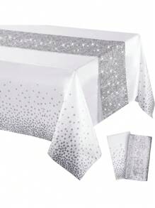 2pcs/Pack Tablecloth And Sequin Table Runner Set Polka Dots Confetti Table Cover Dining Plastic Table Cloths Glitter Decorations For Birthday Wedding Anniversary Party Supplies - Multicolor - View 3