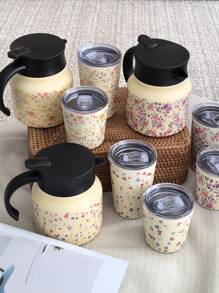 إبريق قهوة/شاي من الفولاذ المقاوم للصدأ عازل للحرارة ذو جدران مزدوجة بسعة 800 مل وبنمط زهري ياباني ، مناسب للمكتب والمطعم والاستخدام الخارجي ، هدية رائعة لأعياد الميلاد وعيد الحب وعيد الأم وبداية العام الدراسي