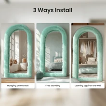 Melodieux Full Length Mirror 63"X24" Free Standing Furry Floor Mirror Chic  Faux Fur Framed Wall Mounted Full Body Mirror Leaning Hanging Wall Mirror For Bedroom Entrance