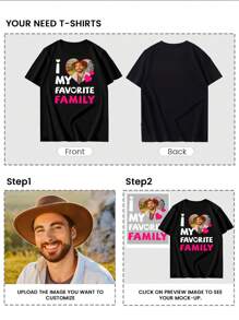 Prendas personalizadas, regalos para novia/esposa, regalos del Día de San Valentín - Camiseta suelta personalizada, diseño facial personalizado, camiseta de mujer personalizada - Agrega tu propio texto e imágenes (fotos familiares/selfies/fotos de mascotas/fotos de amigos) para diseñar tu camiseta gráfica personalizada, personaliza la camiseta "I Love", personaliza la foto de la camiseta retro de los 90, camiseta de mujer, personaliza la camiseta "I Love Photo", camiseta estética Y2K - Negro - Ver 3