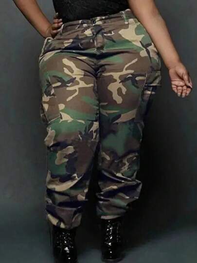 Chicsale Casual Camouflage Fashion Trousers, Sexy Inelastic Street Straight Trousers-Belt Buckle, Women's Wear