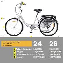 NANSTATA Adult Tricycles,3 Wheel Bikes For Men And Women, 24 & 26 Inch, Adult Trikes 7 Speed,Dual Chain, Adult Tricycles With Large Rear Basket And Bag, Perfect For Shopping, Beach, City Rides - Grey - View 4