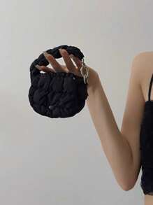 1pc Mini Pleated Cloud Pouch, Versatile Coin Purse Earbud Case, Fashionable Tiny Accessory Bag