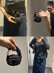 1pc Mini Pleated Cloud Pouch, Versatile Coin Purse Earbud Case, Fashionable Tiny Accessory Bag