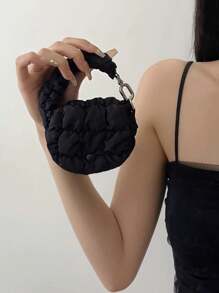 1pc Mini Pleated Cloud Pouch, Versatile Coin Purse Earbud Case, Fashionable Tiny Accessory Bag