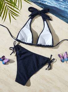 Fashion Special Fabric Solid Color Bikini Set Swimwear, For Summer Beach Vacation