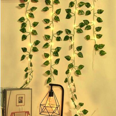 1pc 2 M /6.56 Ft, 5 M /16.4 Ft, 10 M /32.8 Ft Ivy Leaf Garland Light String,Vines With Lights, Garland Fairy Light, Battery Powered, Polyresin String Light, Artificial Triangular Leaf, Artificial Leaf Vine, Modern Plastic Simulation Plant, Green Vine, Perfect For Home Decor, Bedroom Atmosphere, Parties, Holidays, Weddings, Garden Decor, Valentine's Day Gifts (Without Batteries)