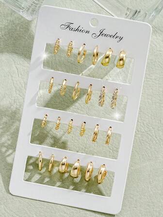 Set de 24 pendientes de aro pequeños con rhinestones de estilo minimalista, pendientes de uso diario para mujeres, adecuados para citas, fiestas, regalo de aniversario