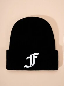 1 件哥特式刺绣 26 个英文字母儿童针织帽，男孩/女孩户外保暖休闲无檐小便帽，适合日常穿着，冬季服装 - 黑色 - 查看 16