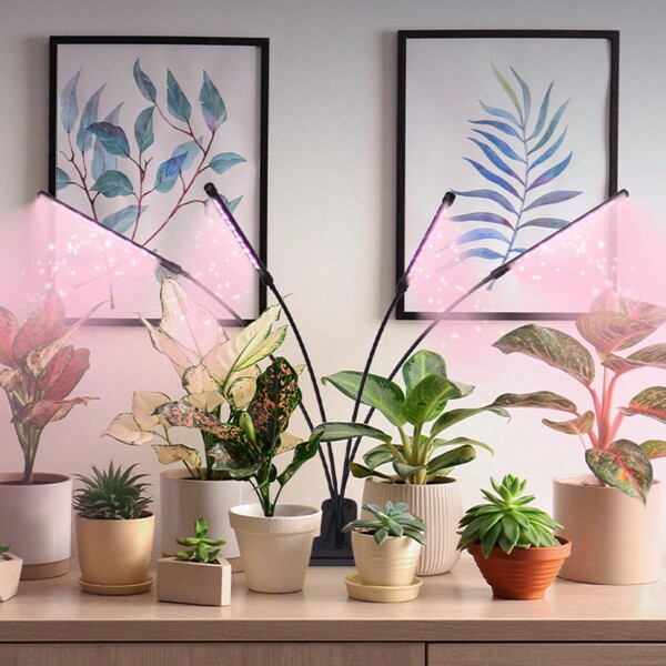 Four-Head Three-Color Clip Plant Light, Red, White And Blue Three Light Colors, To Meet The Growth Needs Of Different Plants, 360 Degrees Flexible Adjustment, Including Timing Settings 3/9/12 Hours, Winter Indoor Full Spectrum Plant Growth Light
