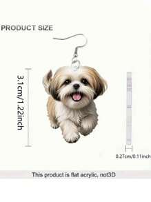 1pair 2D Flat Acrylic Charming Plush Puppy Dangle Earrings Women's Fashion Jewelry For Friends On Valentine's Day Or New Year,Mom,Mother,Mother's Day,Gift