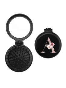 1 件迷你粉色花卉美学图案 26 个字母镜面梳，非常适合作为礼物送给母亲、伴娘、老师、闺蜜和朋友，也是旅行和露营的必备品。圣诞新年专属小礼物。发梳、后梳、造型梳、卷发梳、边缘梳、发梳、梳子、发梳套装、梳子、卷发梳、解结梳、女士发梳、头发、旅行、美发产品、美发工具、美发用品、理发师、理发配件、理发店、美发设备 - 黑色 - 查看 26