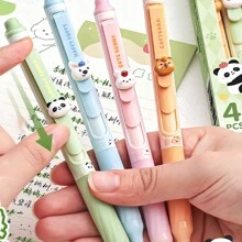 Set de 4 bolígrafos borrables retráctiles, con diseño de dibujos animados lindos, clip largo, agarre suave ergonómico, borrador incorporado, escritura suave, tinta mejorada para colores vívidos