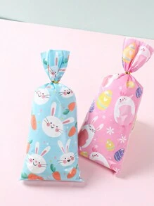 25/50pcs Rabbit Easter Bunny Egg Pattern Plastic Gift Bag, Happy Easter Party Candy Wrapping Supplies - Multicolor - View 8