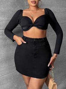 Gonna a tubino di jeans casual con tasche e bottoni, di taglia grande, per donne