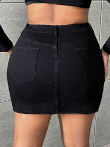 Gonna a tubino di jeans casual con tasche e bottoni, di taglia grande, per donne