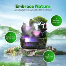 Rockery Ornament Tabletop Fountain, Tabletop Tiered Water Fountain, Waterfall Fountain Decor - With Atomizer - View 8
