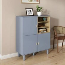 Storage Cabinet With Door, Multifunctional Storage Cabinet, Modern Sideboard Cabinet, Wooden Storage Cabinet, Leather Handle Drawer Cabinet, Home Storage Cabinet, Office Cabinet - Blue - View 8