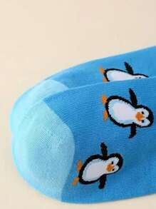 1 Pair Women Personalized Cartoon Print Socks, Cute Penguin, Broccoli, Frog, Pink Cow Print, Soft Student Socks, Suitable For All Seasons - Multicolor - View 4