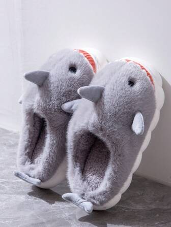 Chaussons en peluche de requin pour hommes, chaussons couplés mignons à porter à l'intérieur de la maison ou à l'extérieur, à fond épais et moelleux