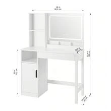 Get Ready With Me GRWM Vanity Table With Lighted Mirror And Storage, White Finish Bathroom Decor Summer Makeup Organizer Back To School - 1 - View 7