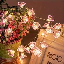 1 Peça Fio de Luz de Cerejeira em Flor LED, Luzes Decorativas de Flor de Cerejeira Rosa, Luzes de Fada com Alimentação por Bateria e Tom Quente, Adequado para Quarto, Sala, Sala de Estar, Jardim, Casamento, Festa, Decoração do Dia dos Namorados (Baterias não inclusas)