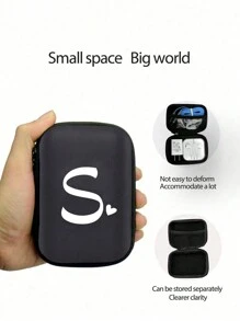 Letter Printing Digital Accessory Storage Box, Suitable For Storage Box For Cable Changer, Digital Accessory Storage Bag, Portable Double-Layer Power Supply Hard Drive Protective Cover, Dust-Proof Data Cable U Disk Headphone Storage Bag, Coin Purse Zipper Bag, Wireless Headset Bluetooth Headset Earplug Charging The Device Box Is Suitable For Business, Travel, School, College, Office,Boho Vibes - Black - View 3