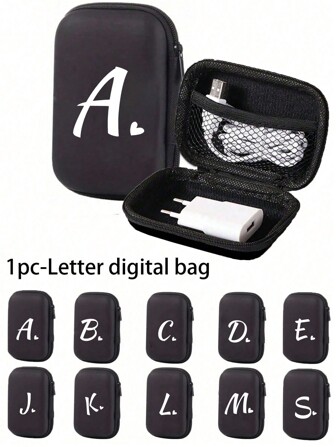 Letter Printing Digital Accessory Storage Box, Suitable For Storage Box For Cable Changer, Digital Accessory Storage Bag, Portable Double-Layer Power Supply Hard Drive Protective Cover, Dust-Proof Data Cable U Disk Headphone Storage Bag, Coin Purse Zipper Bag, Wireless Headset Bluetooth Headset Earplug Charging The Device Box Is Suitable For Business, Travel, School, College, Office,Boho Vibes