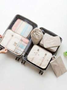 Zestaw 8/1 przenośnych akcesoriów do przechowywania i organizacji - kosmetyczka, wielofunkcyjny organizer, kosmetyczka, torba podróżna o dużej pojemności, torba na buty, worek ze ściągaczem, torba na zamek błyskawiczny, torba bagażowa, torba na bieliznę, torba na elektronikę, torba z siatki, kosmetyczka, kopertówka, torebka - nadaje się do podróży, na ubrania, kosmetyki, pędzle do makijażu, akcesoria itp., woreczek, kosmetyczka, niezbędny element podróży - Wielokolorowe - Zobacz 3