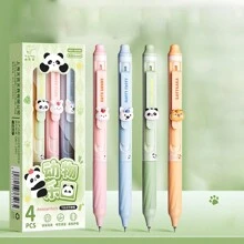 Set de 4 bolígrafos borrables retráctiles, con diseño de dibujos animados lindos, clip largo, agarre suave ergonómico, borrador incorporado, escritura suave, tinta mejorada para colores vívidos